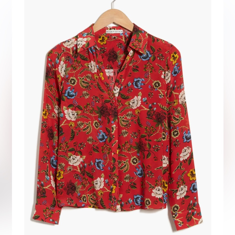 Alice + Olivia Red Floral Button-Down Shirt